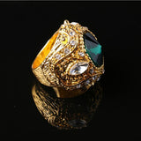 Maxbell Retro Crown Rhinestone Ring Mosaic Curved Finger Rings Unisex Green 20mm - Aladdin Shoppers