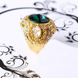 Maxbell Retro Crown Rhinestone Ring Mosaic Curved Finger Rings Unisex Green 20mm - Aladdin Shoppers