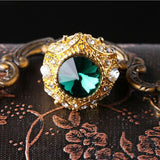 Maxbell Retro Crown Rhinestone Ring Mosaic Curved Finger Rings Unisex Green 20mm - Aladdin Shoppers