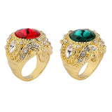 Maxbell Retro Crown Rhinestone Ring Mosaic Curved Finger Rings Unisex Green 20mm - Aladdin Shoppers