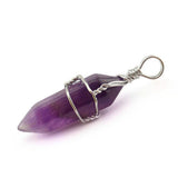 Maxbell Silver Plated Crystal Hexagon Prism Pointed Gemstone Beads Pendant Purple - Aladdin Shoppers