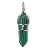 Maxbell Silver Plated Malachite Hexagon Prism Pointed Gemstone Beads Pendant Green - Aladdin Shoppers