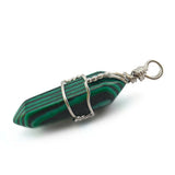 Maxbell Silver Plated Malachite Hexagon Prism Pointed Gemstone Beads Pendant Green - Aladdin Shoppers