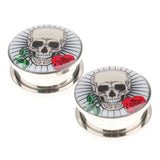 Maxbell Pair Skull Stainless Steel Screw Fix Ear Stretcher Expander Tunnel Plug 25mm - Aladdin Shoppers