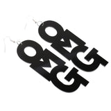 Maxbell Cool Acrylic Large OMG Letters Dangle Drop Earring Hip Hop Accessory-Black - Aladdin Shoppers