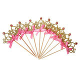 Maxbell 30 Pieces Pretty Crown Cake Topper Food Picks with Ribbon Pink and Gold