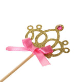 Maxbell 30 Pieces Pretty Crown Cake Topper Food Picks with Ribbon Pink and Gold