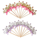 Maxbell 30 Pieces Pretty Crown Cake Topper Food Picks with Ribbon Pink and Gold