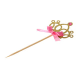 Maxbell 30 Pieces Pretty Crown Cake Topper Food Picks with Ribbon Pink and Gold