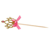 Maxbell 30 Pieces Pretty Crown Cake Topper Food Picks with Ribbon Pink and Gold