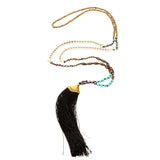 Maxbell Boho Beaded Rope Chain Tassel Pendant Charm Fringed Necklace Black - Aladdin Shoppers