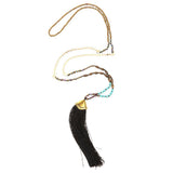 Maxbell Boho Beaded Rope Chain Tassel Pendant Charm Fringed Necklace Black - Aladdin Shoppers