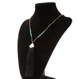 Maxbell Boho Beaded Rope Chain Tassel Pendant Charm Fringed Necklace Black - Aladdin Shoppers