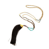 Maxbell Boho Beaded Rope Chain Tassel Pendant Charm Fringed Necklace Black - Aladdin Shoppers