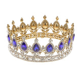 King Queen Bridal Crown Rhinestone Tiaras Gold Plated Hair Jewelry  Blue