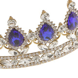 King Queen Bridal Crown Rhinestone Tiaras Gold Plated Hair Jewelry  Blue