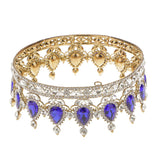 King Queen Bridal Crown Rhinestone Tiaras Gold Plated Hair Jewelry  Blue