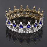 King Queen Bridal Crown Rhinestone Tiaras Gold Plated Hair Jewelry  Blue