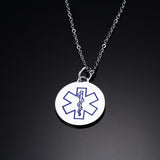 Maxbell Charm Medical Alert ID Stainless Steel Round Engraved Pendants Necklace Blue - Aladdin Shoppers