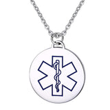 Maxbell Charm Medical Alert ID Stainless Steel Round Engraved Pendants Necklace Blue - Aladdin Shoppers