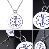 Maxbell Charm Medical Alert ID Stainless Steel Round Engraved Pendants Necklace Blue - Aladdin Shoppers