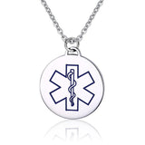 Maxbell Charm Medical Alert ID Stainless Steel Round Engraved Pendants Necklace Blue - Aladdin Shoppers