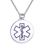 Maxbell Charm Medical Alert ID Stainless Steel Round Engraved Pendants Necklace Blue - Aladdin Shoppers