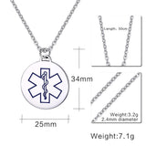 Maxbell Charm Medical Alert ID Stainless Steel Round Engraved Pendants Necklace Blue - Aladdin Shoppers