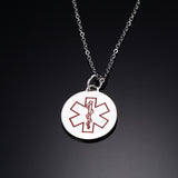 Maxbell Charm Medical Alert ID Stainless Steel Round Engraved Pendants Necklace Red - Aladdin Shoppers