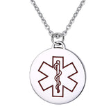 Maxbell Charm Medical Alert ID Stainless Steel Round Engraved Pendants Necklace Red - Aladdin Shoppers