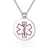 Maxbell Charm Medical Alert ID Stainless Steel Round Engraved Pendants Necklace Red - Aladdin Shoppers