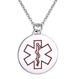 Maxbell Charm Medical Alert ID Stainless Steel Round Engraved Pendants Necklace Red - Aladdin Shoppers