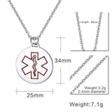 Maxbell Charm Medical Alert ID Stainless Steel Round Engraved Pendants Necklace Red - Aladdin Shoppers