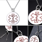 Maxbell Charm Medical Alert ID Stainless Steel Round Engraved Pendants Necklace Red - Aladdin Shoppers