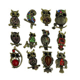Maxbell 12pcs Assorted Antique Bronze colorful Rhinestone Owl Brooch Pins - Aladdin Shoppers