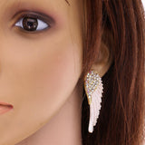 Maxbell Crystal Rhinesotne Large Angel Wing Drop Dangle Earrings Ear Studs Platinum - Aladdin Shoppers