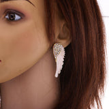 Maxbell Crystal Rhinesotne Large Angel Wing Drop Dangle Earrings Ear Studs Platinum - Aladdin Shoppers