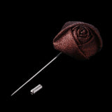 Maxbell Lapel Rose Flower Pin Men's Handmade Fabric Boutonniere Stick Brooch Brown - Aladdin Shoppers
