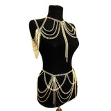 Women Tassel Beach Jewelry Waist Body Chain Bikini Shoulder Necklace Set