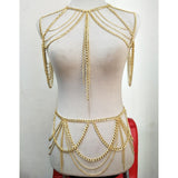 Women Tassel Beach Jewelry Waist Body Chain Bikini Shoulder Necklace Set