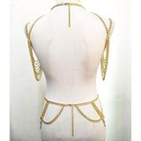 Women Tassel Beach Jewelry Waist Body Chain Bikini Shoulder Necklace Set