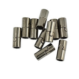 Maxbell 20Sets Jet Leather Glue In 7 mm Tube Barrel Magnetic Slide Clasp White&Black