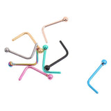 Maxbell 8 Pieces Stainless Steel L Shaped Nose Stud Rings Bar Body Piercing Ball 1 - Aladdin Shoppers