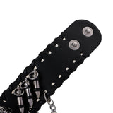 Gothic Punk Style Black Leather Cuff Bracelet Wristband with 3D Skull Head and Chain