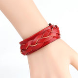 Maxbell Vintage Double Layer Twist Woven Leather Bracelet Bangle Jewelry Red - Aladdin Shoppers