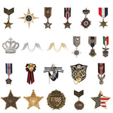Maxbell 2 Pieces Vintage Crown Star Geometric Medal Badge Fabric Uniform Brooch
