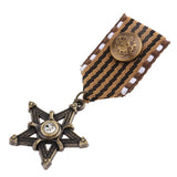 Maxbell 2 Pieces Vintage Crown Star Geometric Medal Badge Fabric Uniform Brooch