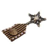 Maxbell 2 Pieces Vintage Crown Star Geometric Medal Badge Fabric Uniform Brooch