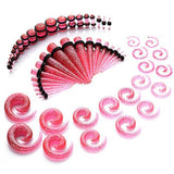 Maxbell 54pcs Gauges Kit Spiral Tapers and Plugs 14G-00G Stretching Kit Pink - Aladdin Shoppers