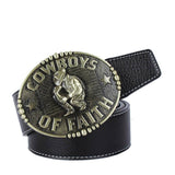 Maxbell Vintage Western COWBOYS OF FAITH PU Leather Strap Belt Buckle Belt Black - Aladdin Shoppers